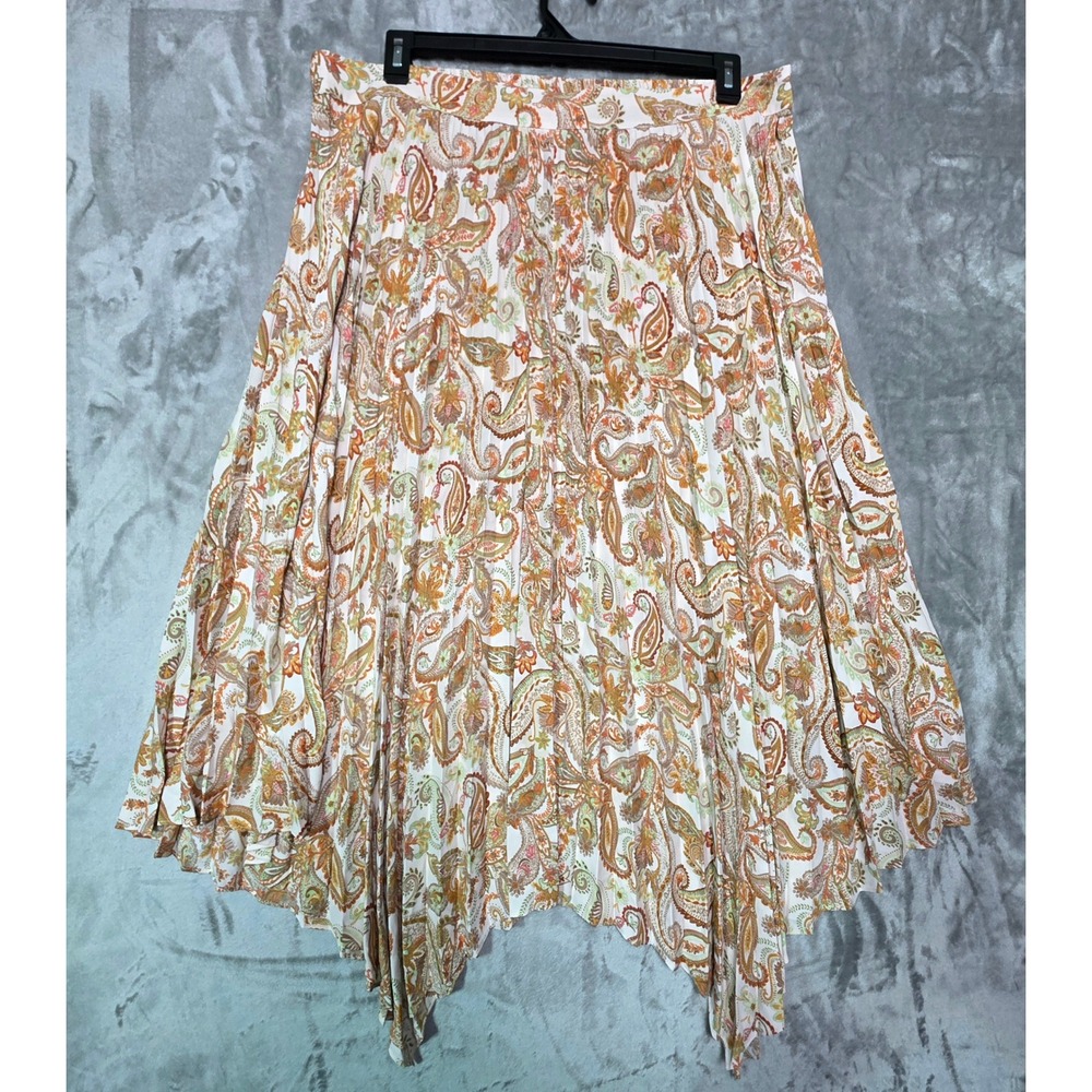 Skies Are Blue Womens XXL Paisley Pleated Handkerchief Hem Midi Skirt